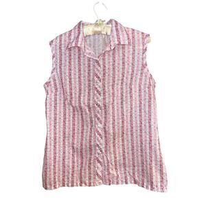 Vintage 70s Miss Fashionality Pink Striped Sleeveless Cotton Top 13/14